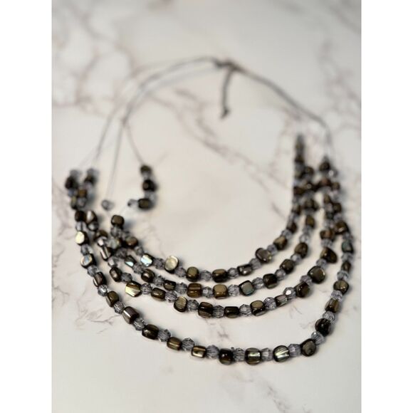 Abalone and Smokey Glass Multistrand Necklace - Picture 3 of 5